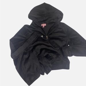 NWT Juicy Couture Black Bling Velour Tracksuit Full Zip Hoodie Shorts L MSRP$189
